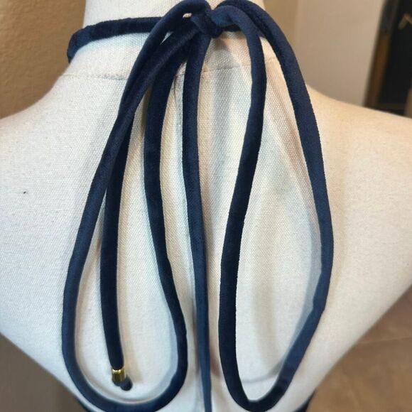 Karina Grimaldi Revolve Size Medium Blue Velvet Halter Mini Dress Office Siren - Picture 5 of 15